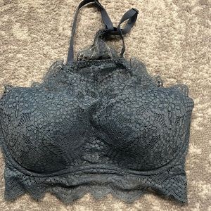 Pink by Victoria’s Secret blueish gray lace bralette, s(D-DD)
